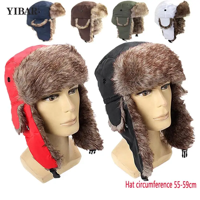 

Thicker Flaps Ski Hat Solid Russian Thermal Bomber Cap 55-59cm Winter Warm Beanie Black Earflap Hat Trapper Aviator Trooper