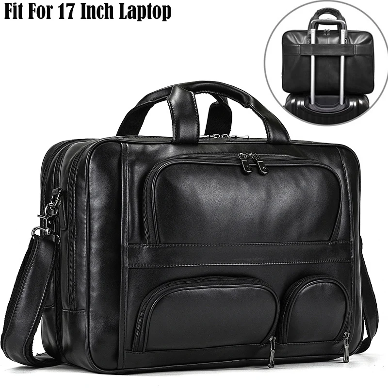 

Soft Business Handbag Black Men's Luufan Tote Shoulder Big Leather Office Fit Bag Briefcase Laptop 17 Cowhide Male Genuine