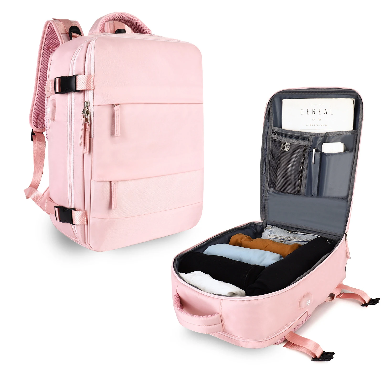

Многофункциональный рюкзак для самолета, водонепроницаемый вместительный женский спортивный легкий ранец розового цвета для путешествий с зарядкой