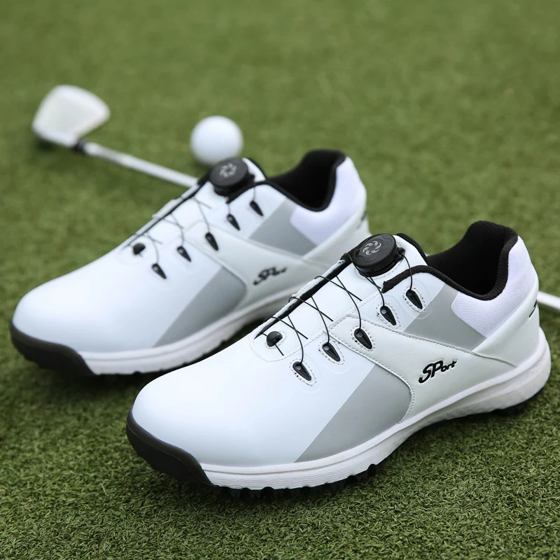 Lovers' professional spin button golf shoes Leather breathable waterproof anti-skid training shoes Sports shoes Activity spikes