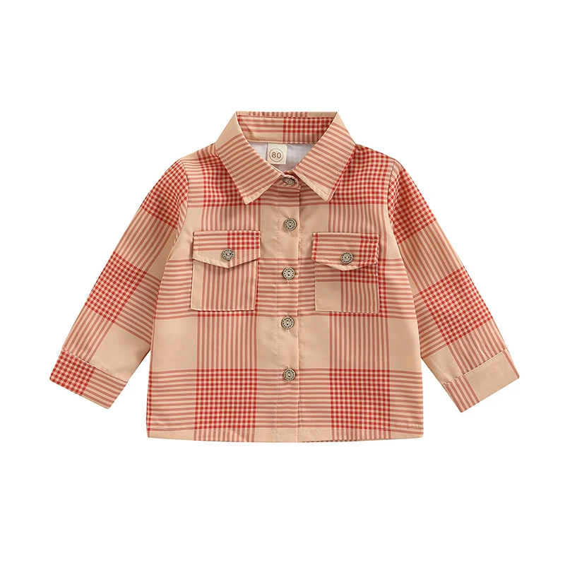 

Toddler Boys Button Up Shirts Casual Spring Autumn Long Sleeve Lapel Plaid T-shirt Tops for Kids Streetwear