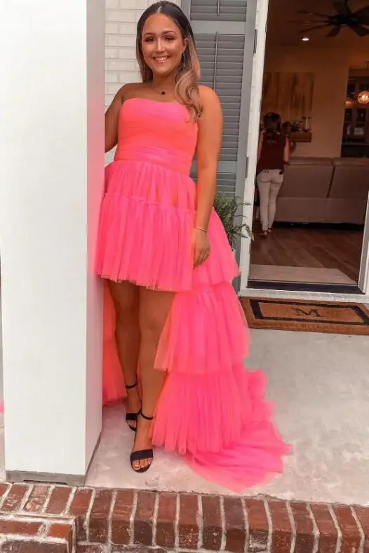 

Strapless Tiered Design High/Low Party Dress