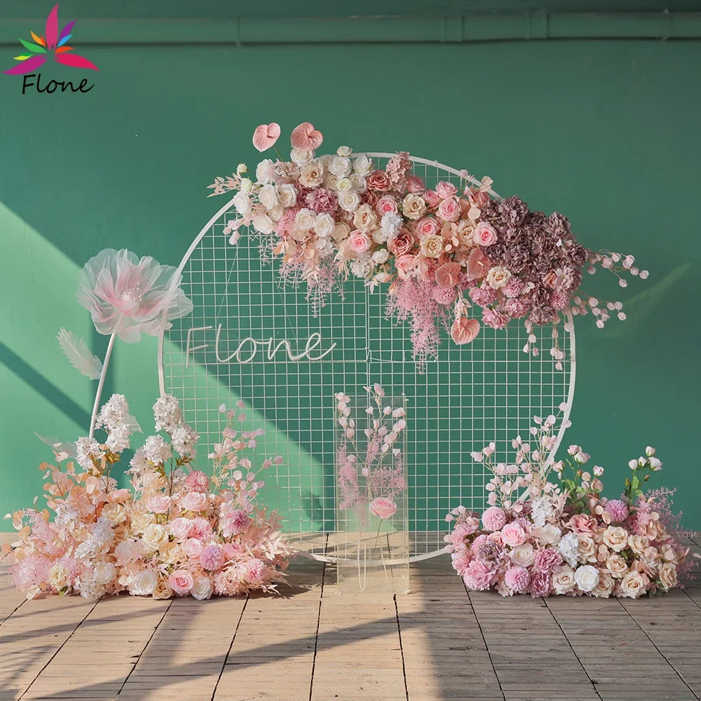 Mariage Decoration Floor Flores Arificiales Custom Light Pink Rose Hortensa Fiori Finti Sztuczne Kwiaty Arche De HY2480