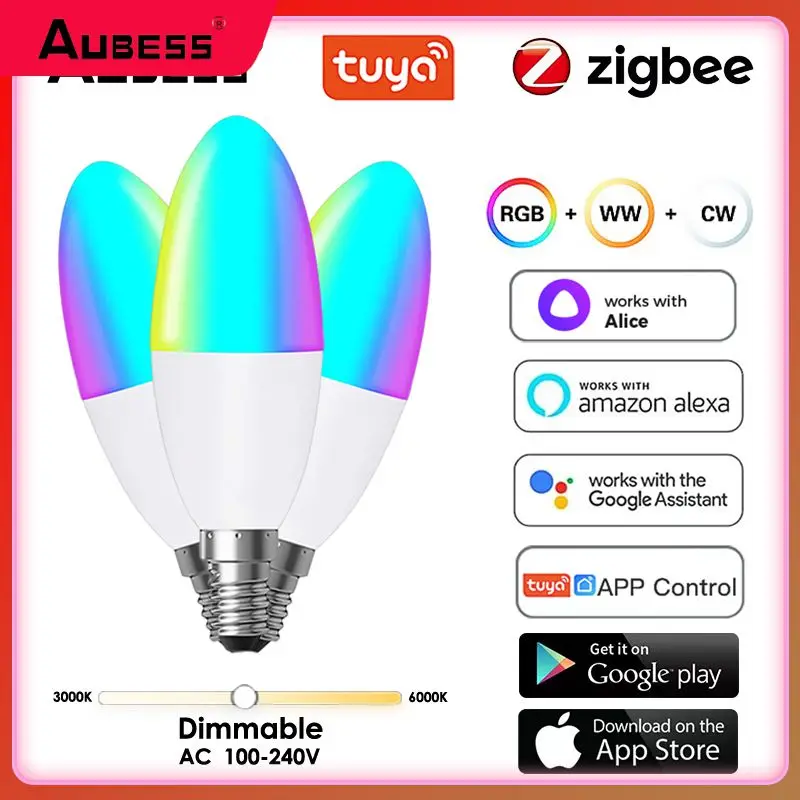 5w E14 Led Bulb For Alexa Google Home Yandex Alice Voice Control Smart Light Bulb Dimmable Tuya Zigbee Smart Home Rgbcw