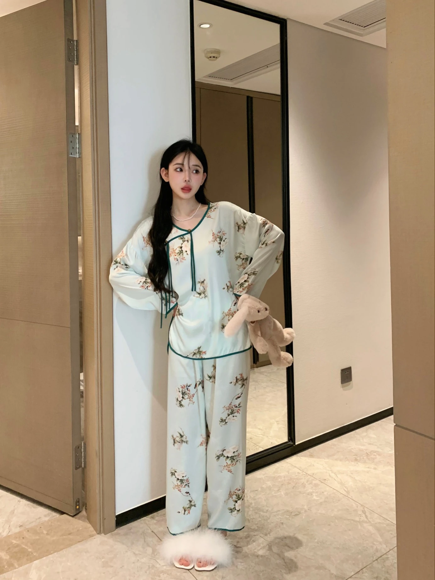 2023 Pajamas for Women's Summer Chinese National Style Sleepwear Suit Round Neck Disc Buckle Home Service Breathable Loungewear
