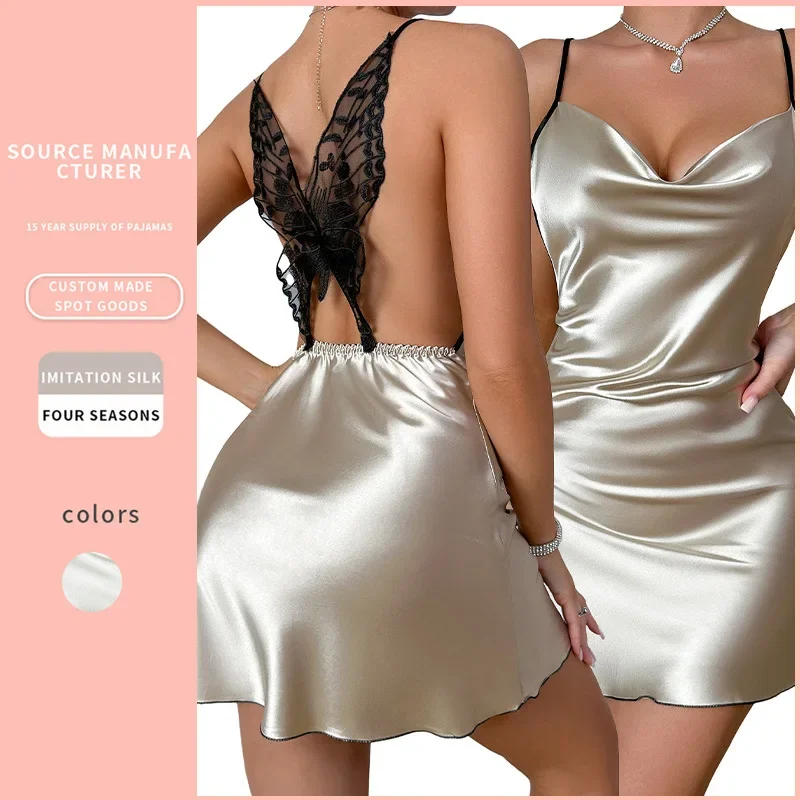 Шелковая ночная рубашка топ женское платье-комбинация с цветочным принтом и