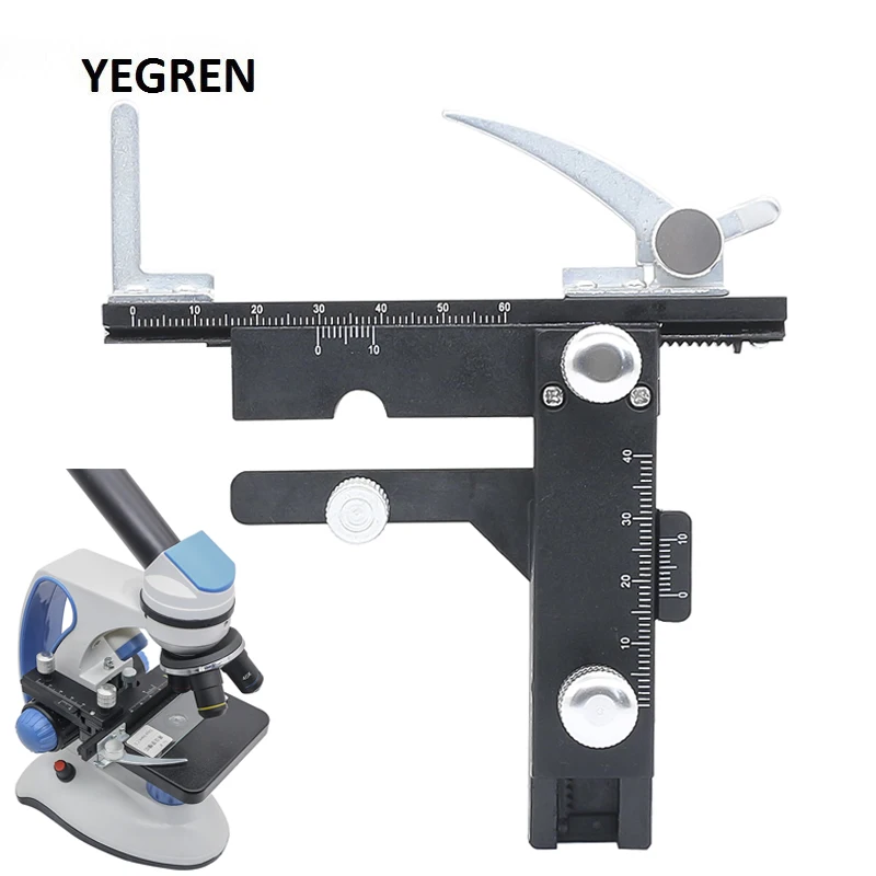 Mikroskop X-Y ruchomy etap metalowy dołączany stolik mechaniczny linijka w skali 0-60mm mikroskop biologiczny klips suwakowy