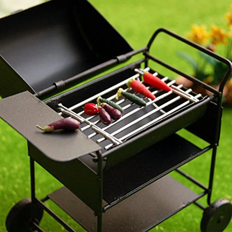 

1/12 Simulation Square Grill Dollhouse Miniature Metal Barbeque Roasting Oven Picnic Toy Kitchen Food BBQ Toys For Kids