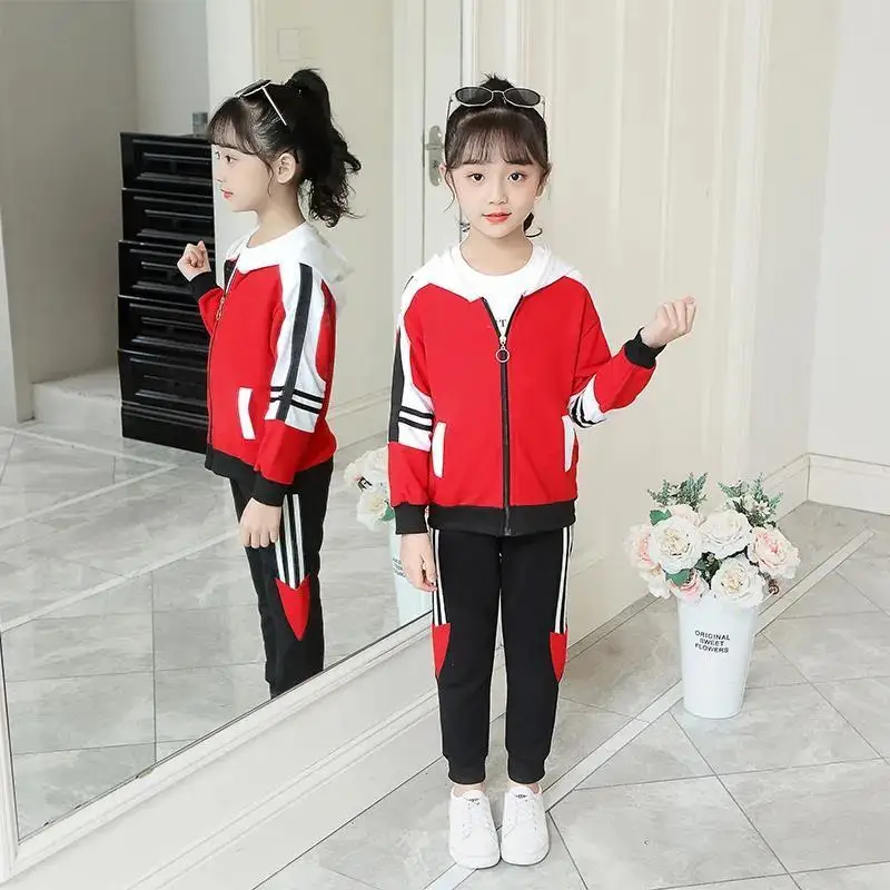 Active Girl Striped Hooded Clothes Set Teen Tracksuit Spring Autumn Long Sleeve 2pcs Children Suits Little Girls Sets 2-12 Years enlarge