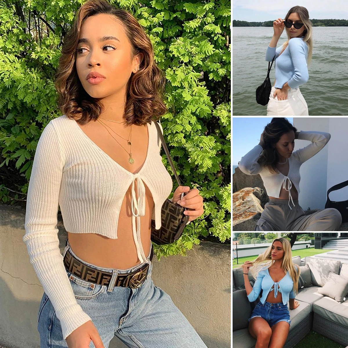 

Новейшая Популярная Женская Сексуальная Повседневная летняя красивая футболка с открытой грудью с длинным рукавом, облегающий бандажный к...