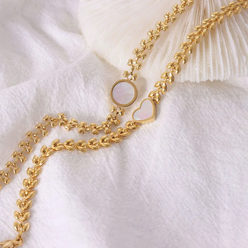 

Niche Fashion Wheat Ear Design Ladies Bracelet White Sea Shell Peach Heart Stainless Steel Bracelet