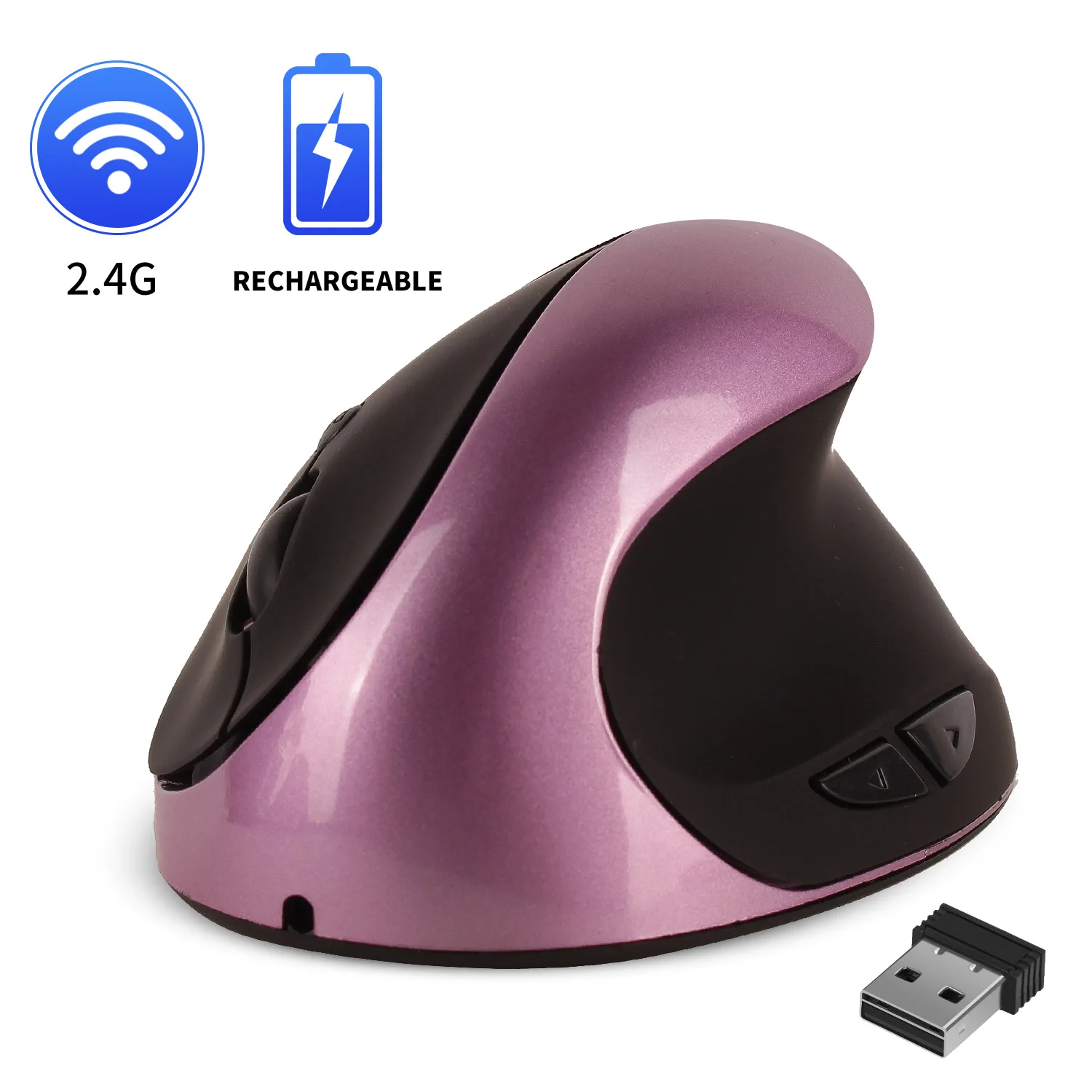 Перезаряжаемая вертикальная эргономичная беспроводная мышь с USB-приемником 2.4G, 6 кнопками, 1600 DPI, регулируемая мышь для ПК. (art.: 3920dcf7f78ff) - 3920dcf7f78ff
