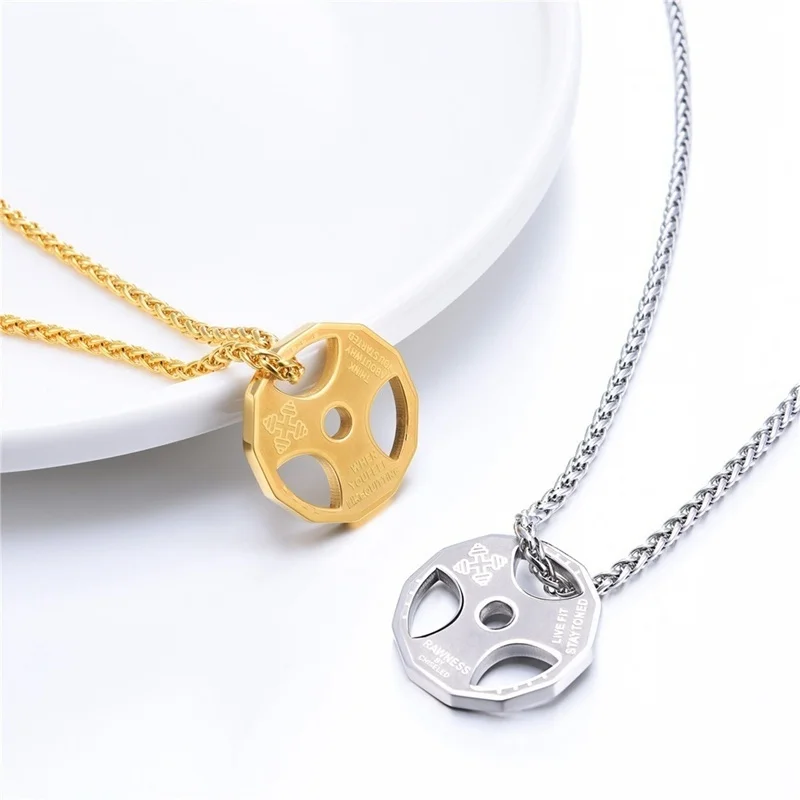 

New Fashion Personality Creative Men's Necklace Sports Barbell Trend Gold Silver Pendant Jewelry Accessories