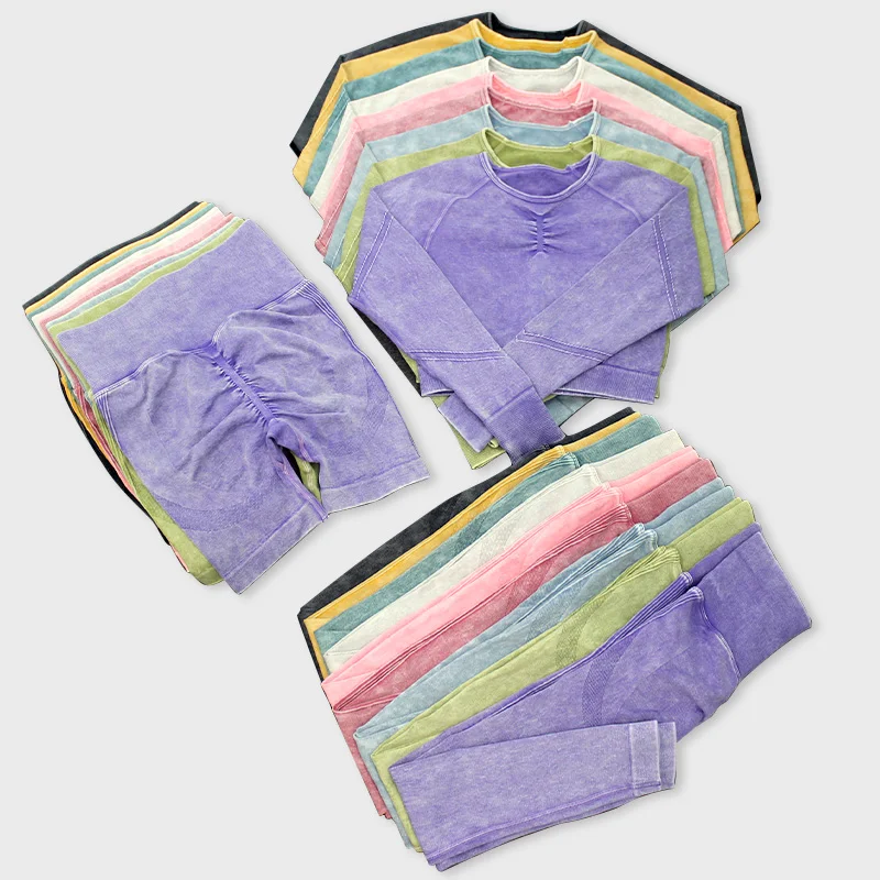 2023 Seamless Gym Set Push Up Fitness Leggings Workout Crop Top Women 1/2 Piece Set Outfit Tights Pants Yoga Suit Sports Clothes