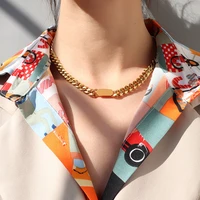 hot sale necklaces for women stainless steel cuban chain link hip hop double d simple trendy chokers necklace jewelry