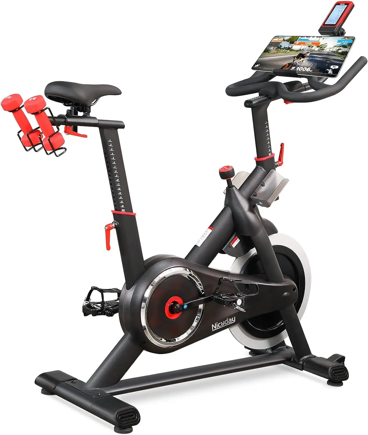 

Stationary Exercise Bike, Home Cycling Spin Bike with -Quiet Driving System [iPad Mount] [Performance Saddle] [APP Available] [