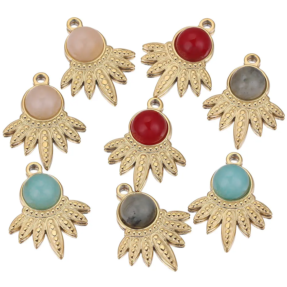 

5pcs/lot Natural Stone Stainless Steel Gold Boho Sector Flower Cute Earring Charms Pendants for DIY Necklace Jewelry Creation