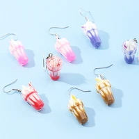 new arrivals multicolor earrings cute simulation ice cream small cup lemon pink fish hook diy funny three dimensional white
