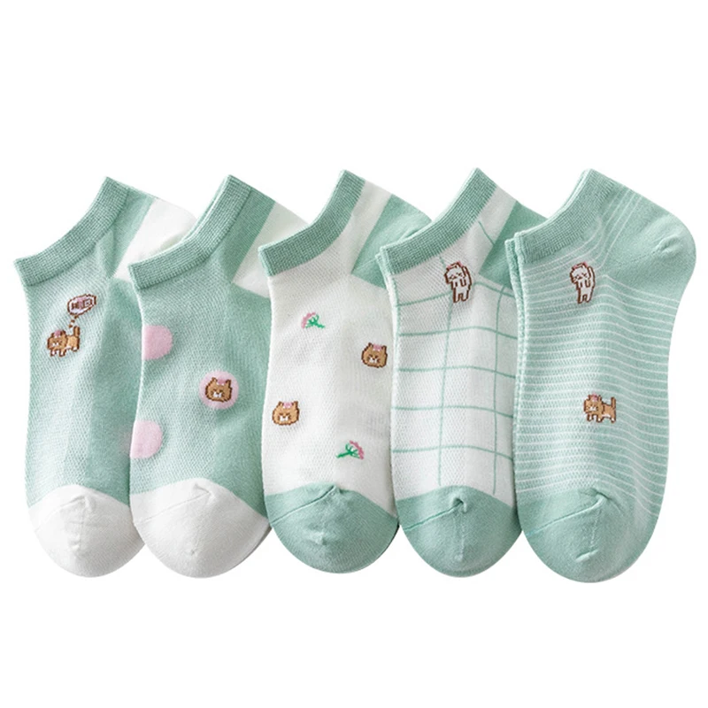 10 Pairs Mesh Breathable Cool Women Socks Cute Summer Short Ankle Socks Cartoon Animals Printing Korea Style Fish Net Chausette
