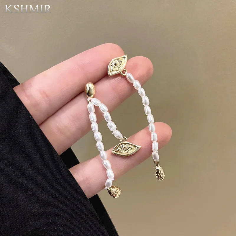 

kshmir new retro fashion Baroque style pearl studs personality asymmetrical long women's ear accessories designed for women