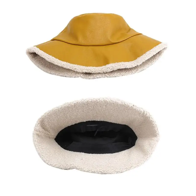 Панама женская плотная теплая шерстяная плюшевая кожаная с большими полями