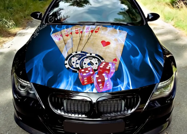 

Car hood wrap decal, vinyl, sticker, graphic, truck decal, truck graphic, bonnet wrap decal, skull, f150, royal flush
