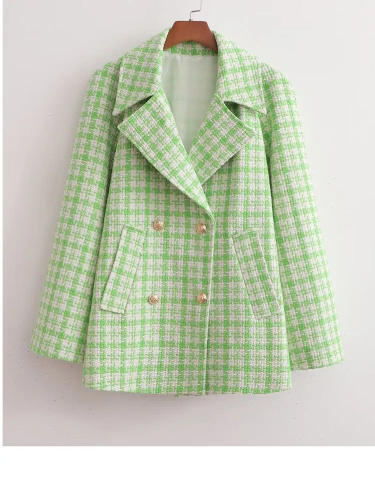 Женский твидовый пиджак Adherebling осень 2022 украшенный пуговицами повседневный