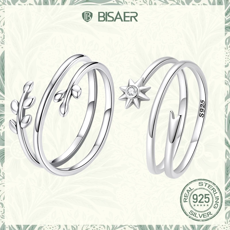 

BISAER 925 Sterling Sliver Ring Multi Layer Wishing Meteor Grass Finger Adjustable Size 5-9 Rings For Women Party Jewelry Fine