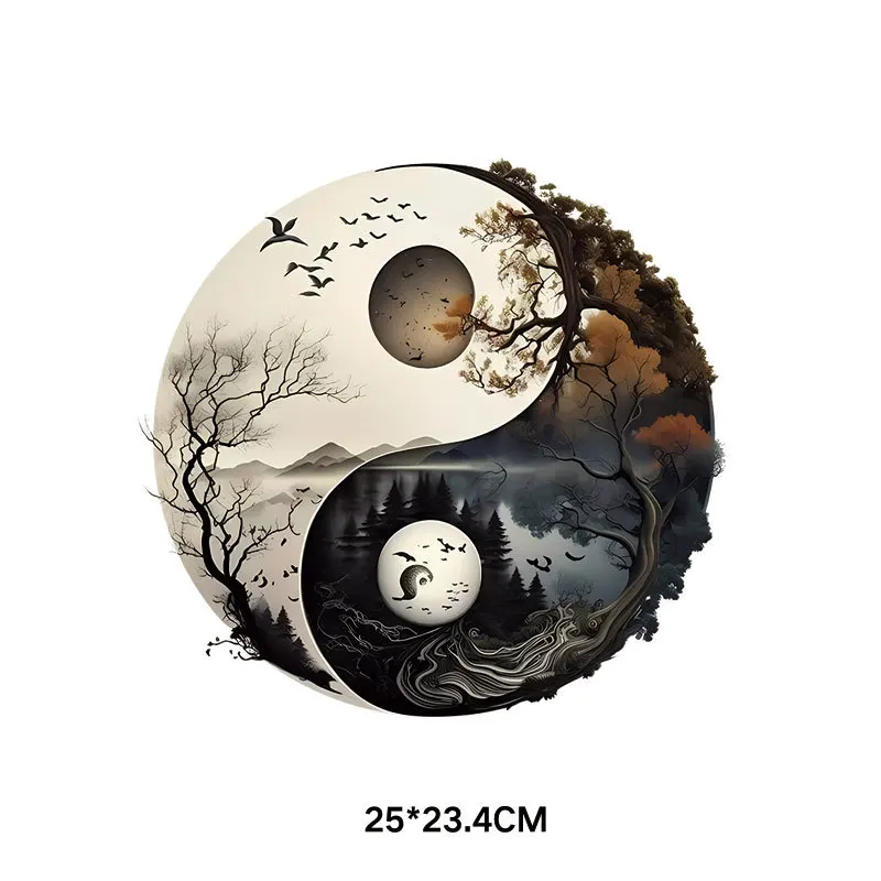 Шесть пейзажей концепции тайчи и восемь триграммов теплопередача на одежду