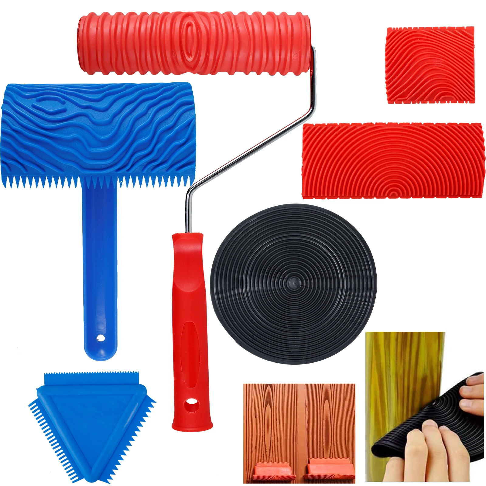 

6Pcs Wood Graining Tool Set Silicone Wood Grain Roller Grain Pattern Painting Tool Fake Wood Grain Texture Wall Painting Roller
