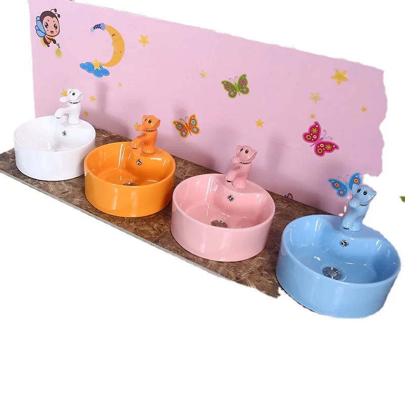 

Sanitary Wares Products Ceramic Colorful Basin For Children With Faucet Hole