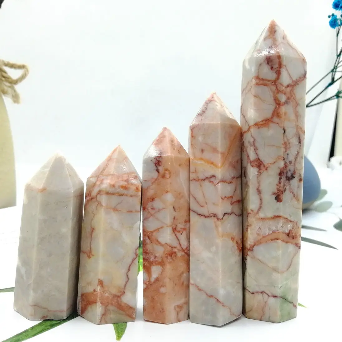 

Natural Red Web Stones And Crystals Point Quartz Crystal Wand Obelisk Gemstone Tower Reiki Healing 1pcs