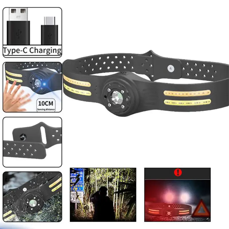 

Налобный фонарь с датчиком, со встроенным аккумулятором, тип С, аккумуляторная лампа для рыбалки, налобный фонарь, оборудование для кемпинга