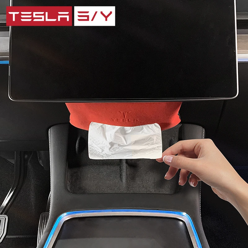 

Car Hidden Tissue Holder Box for Tesla Model 3 Y Suede Armrest Seat Back Napkin Center Console Storage Bag Auto Accessories