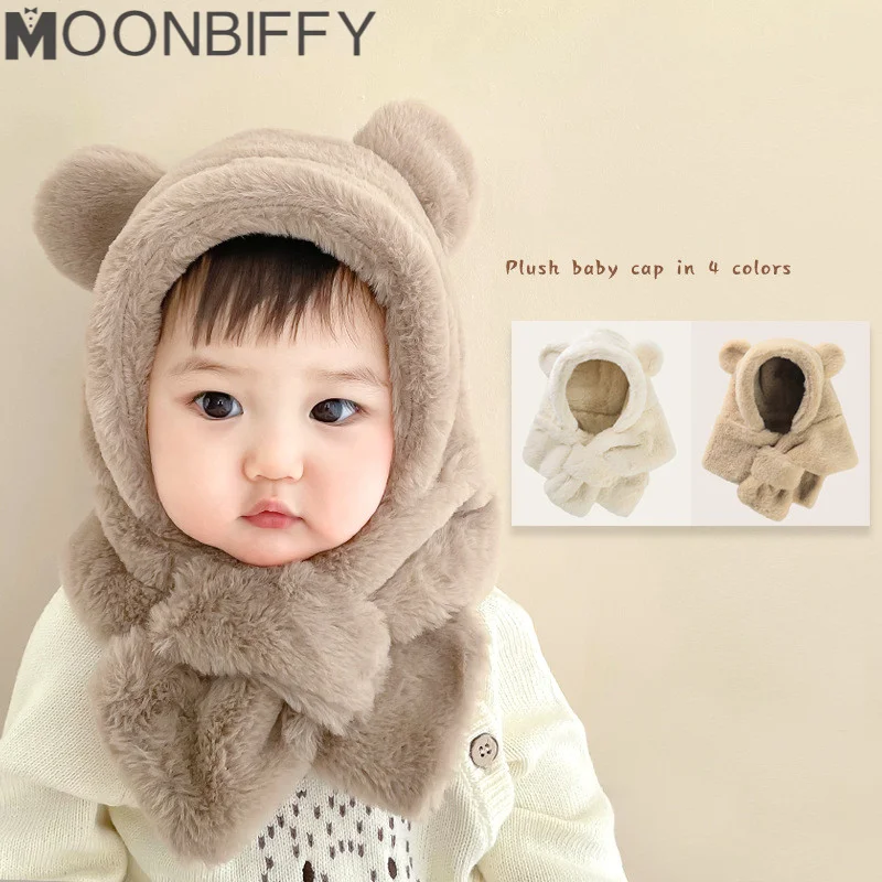 

Winter Baby Hat Scarf Set for Infant Baby Boy Girl Cute Cartoon Lovely Bear Ear Hat Thicken Warm Scarf Newborn Photography Crops