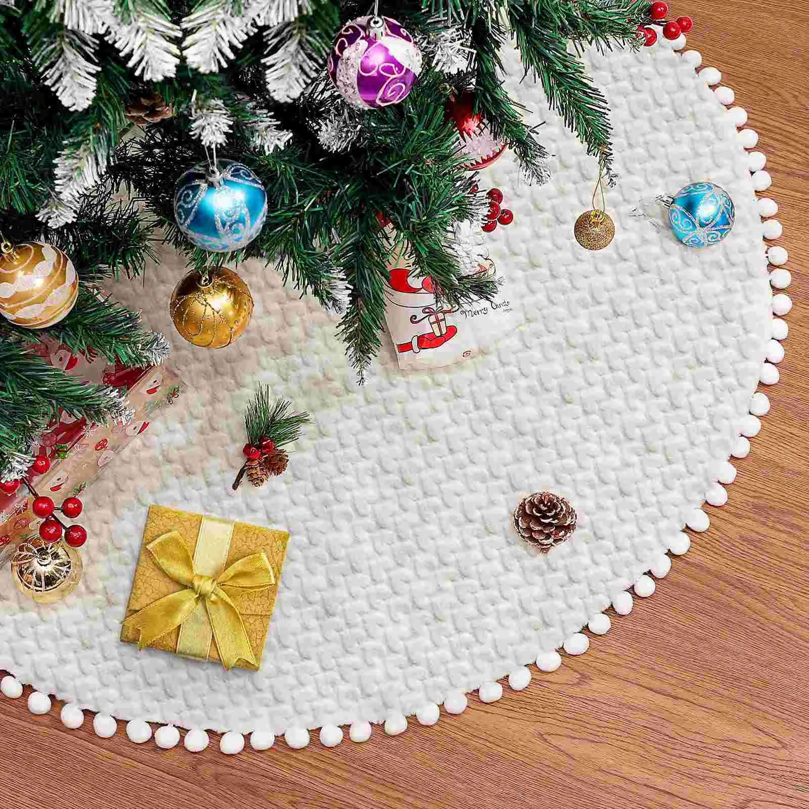 

IMIKEYA 91cm Christmas Tree Plush Skirt Furry Xmas Tree Base Cushion Mat Holiday Christmas Ornaments Home Party Decoration