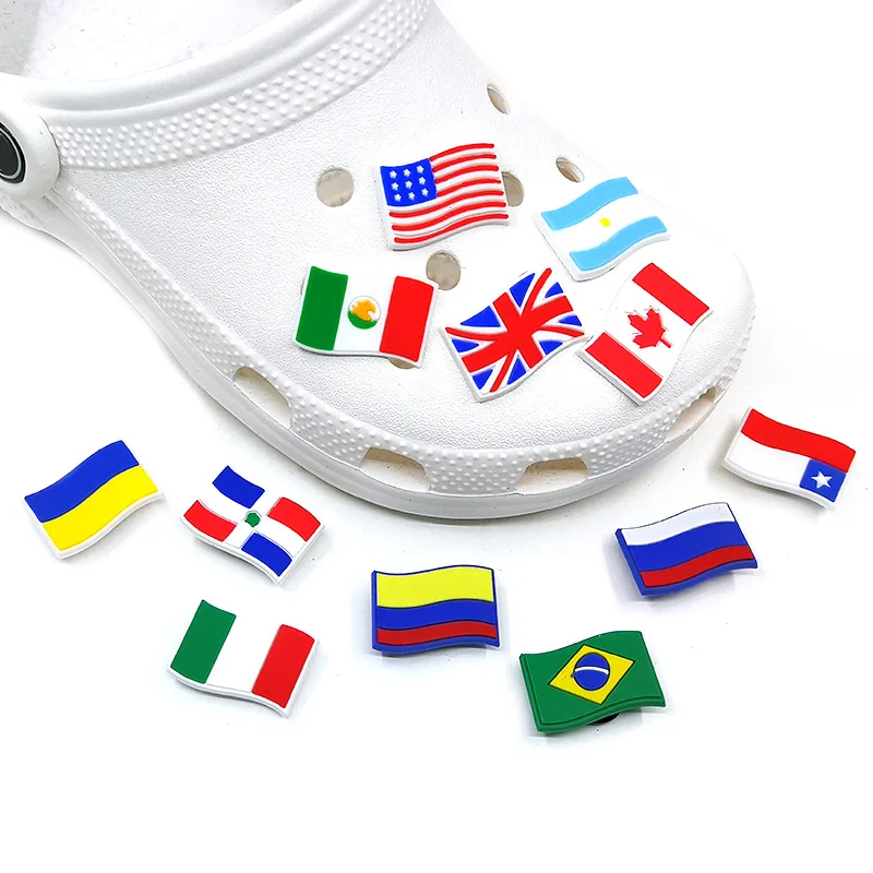 1pcs Classic National Flags PVC Shoe Charms for Croc US RU PR Gibits Decorations for Clog Shoes Texas Garden Sandal Accessories images - 6