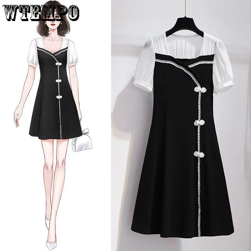 

Cheongsam Dress Summer Women's Clothing Agefield A-LINE Above Knee Button Little Black Dresses for Women