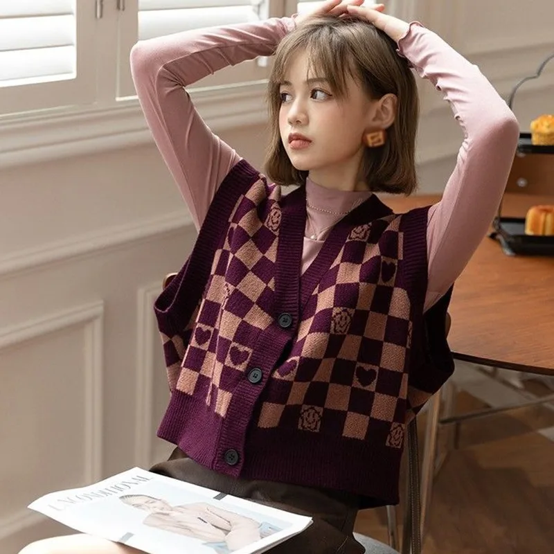 Женский вязаный мини-жилет с винтажным принтом