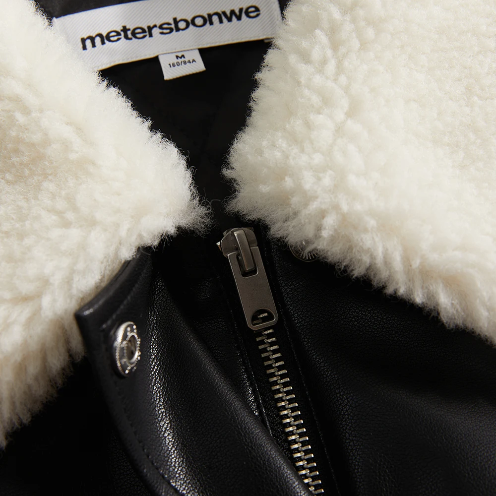 Metersbonwe-женские зимние теплые толстые пальто из искусственной кожи с лацканами