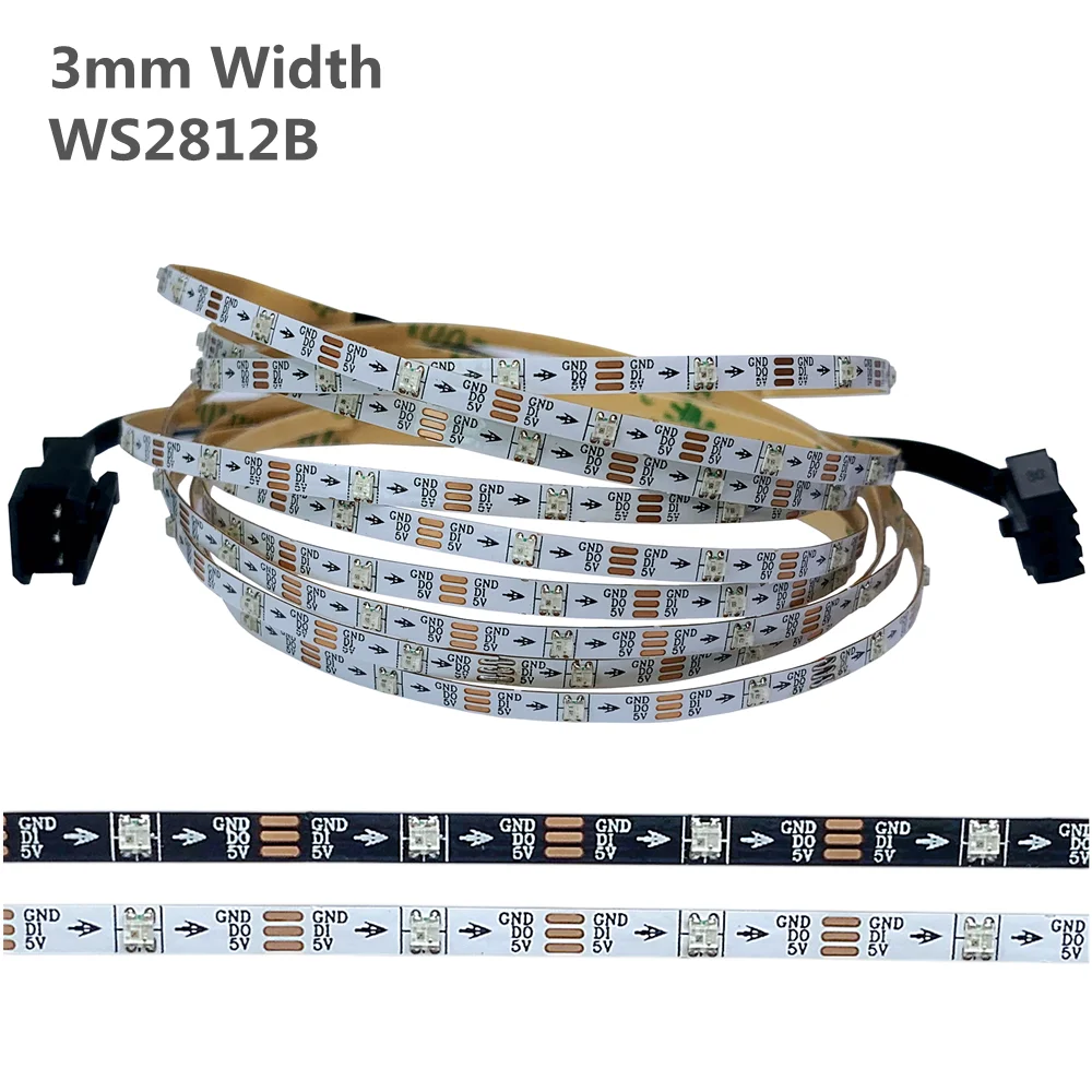 

DC 5V 3mm Narrow Width White Black PCB WS2812B LED Strip 60Leds/m 2020 RGB Individually Addressable Dream Color Pixel Light Tape