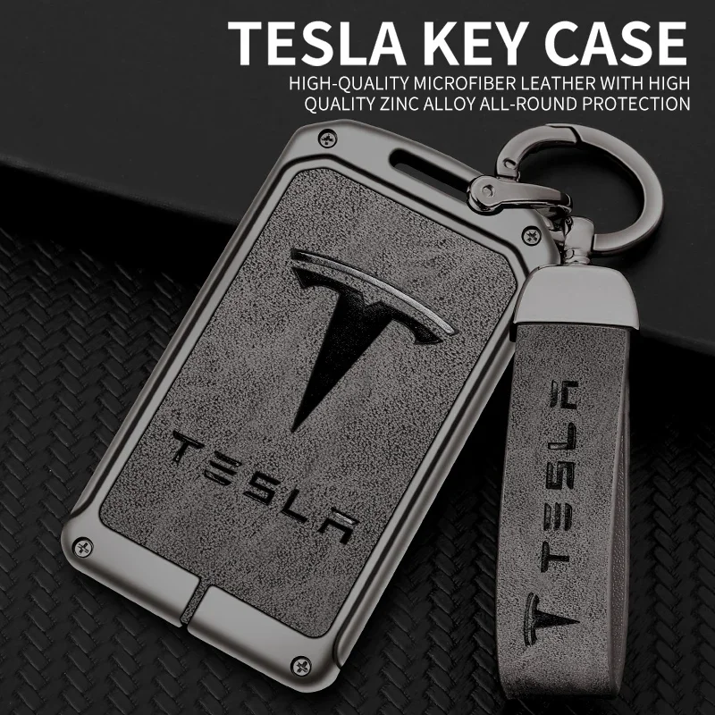 

Кожаный чехол из цинкового сплава для дистанционного ключа автомобиля, защитный чехол для брелока, сумка для Tesla Model 3 Model Y 2020, аксессуары для ключей