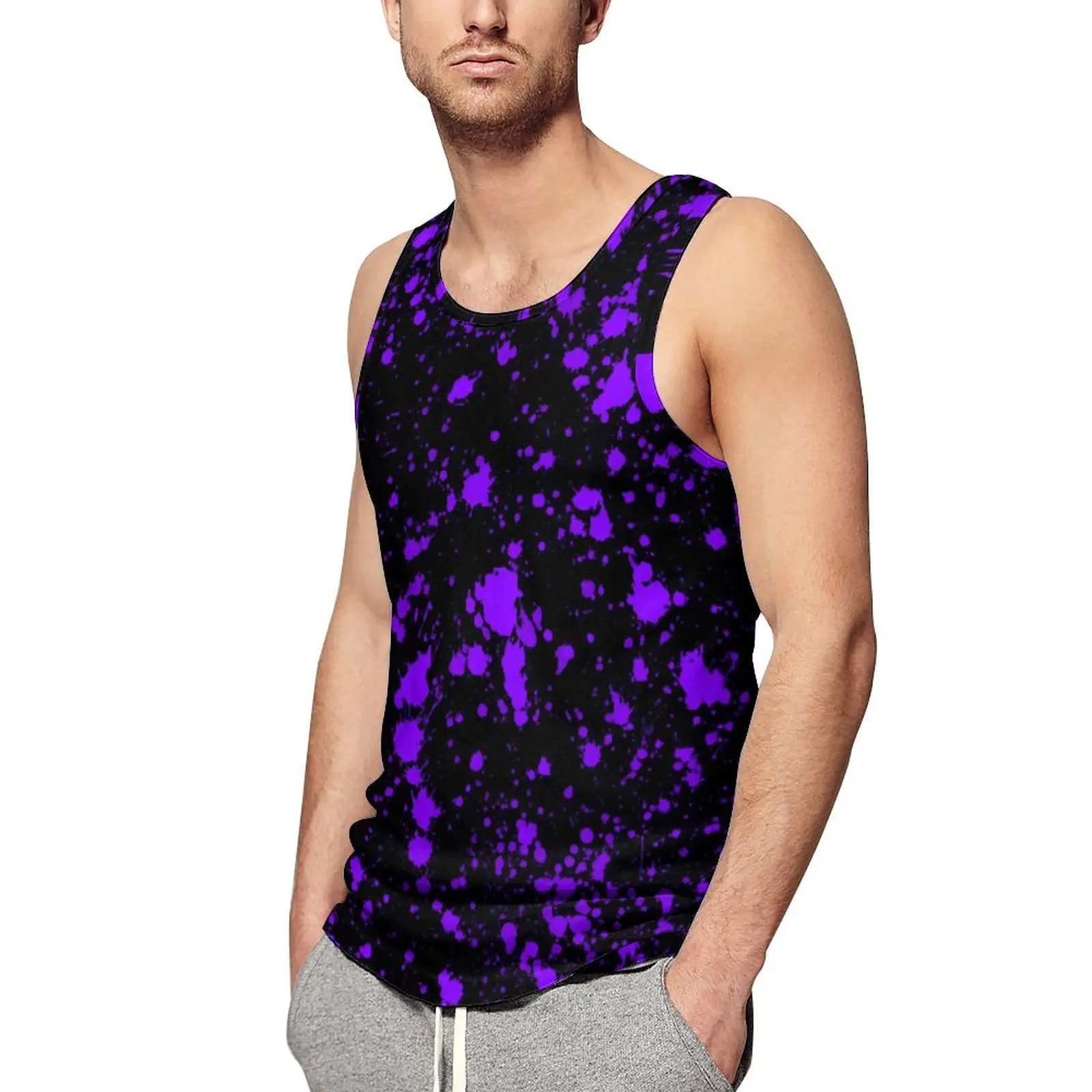 

Purple Splash Tank Top Man Abstract Art Print Gym Oversized Tops Summer Vintage Design Sleeveless Vests