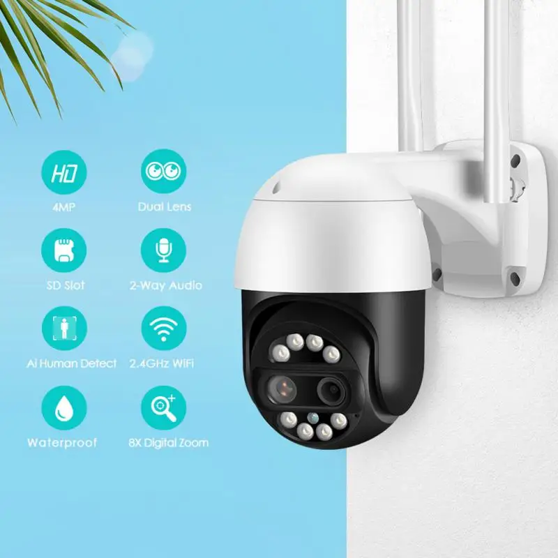 

HD 4MP Wifi Surveillance Cameras 2.8mm +12mm Dual Lens IP Camera 8X Zoom Human Detection Audio Security Protection WiFi Camera