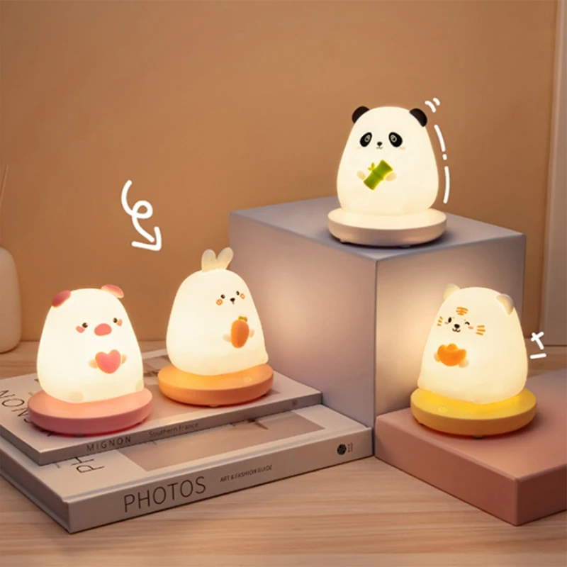 

Bedroom Night Light For Children Cute Animal Pig Rabbit LED Silicone Lamp Touch Sensor Dimmable Rechargeable
