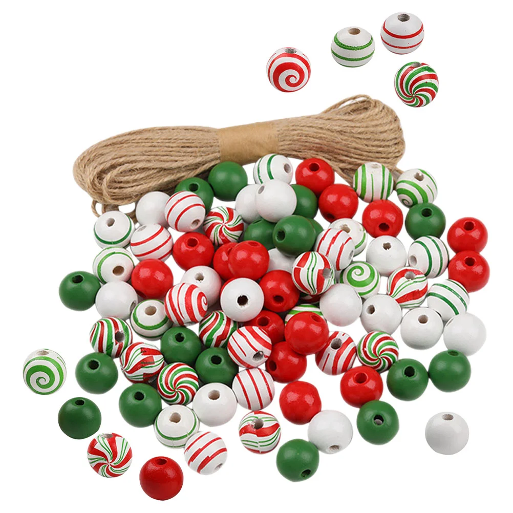 

1 Set of Christmas Wooden Beads with Rope DIY Crafts Loose Spacer Beads for Garland Making