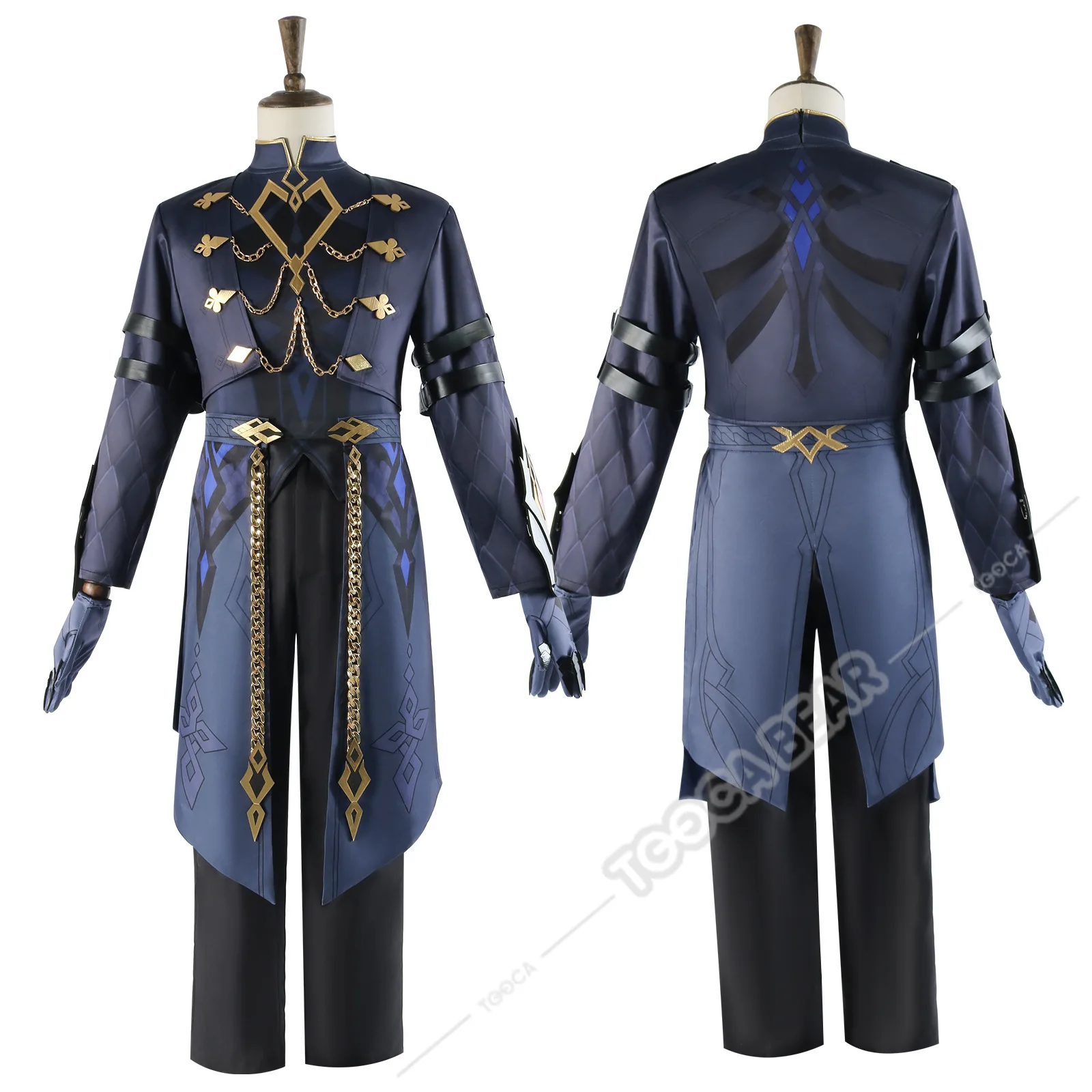 Одиннадцать Fatui Harbingers капитан коспали костюм игры Genshin ударопрочное лицо