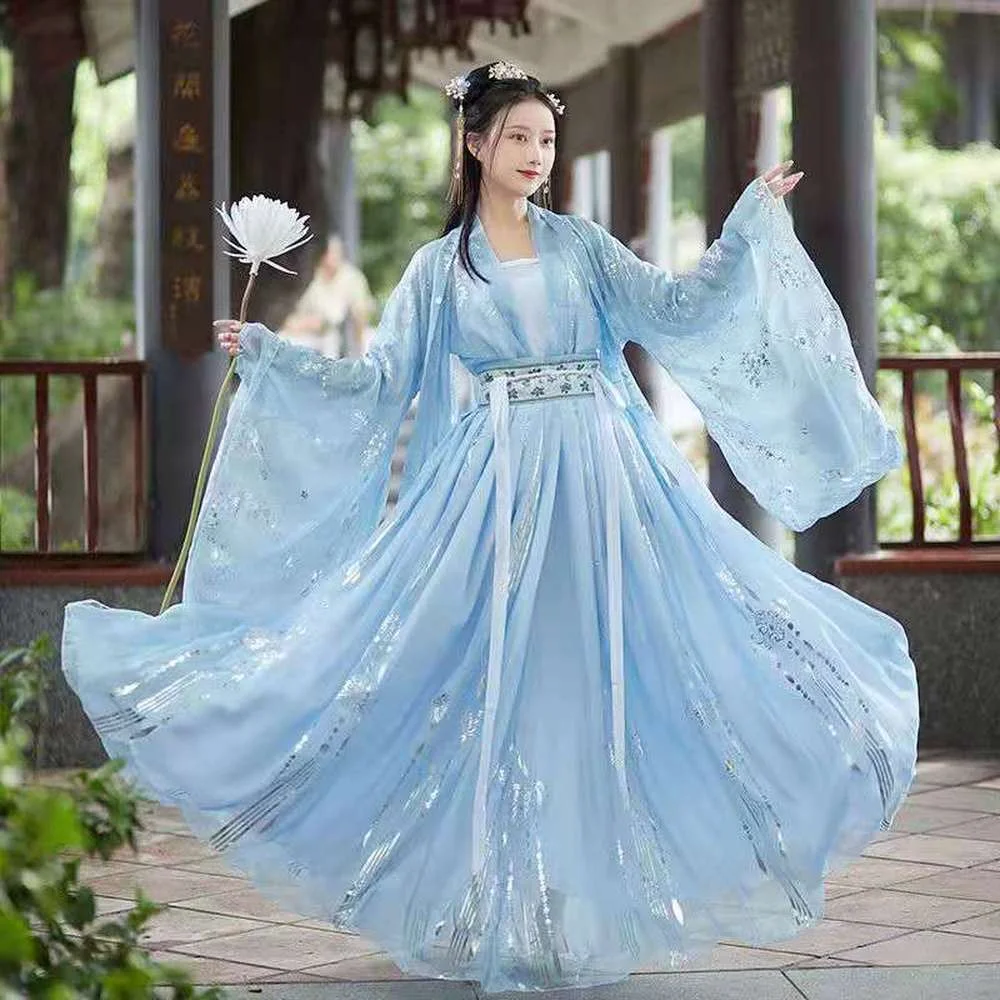 

2022 Traditional Chinese Costumes for Women Hanfu Fairy Dress Folk Dance Vintage Embroidery Princess Outfit Chinese Hanfu Dress