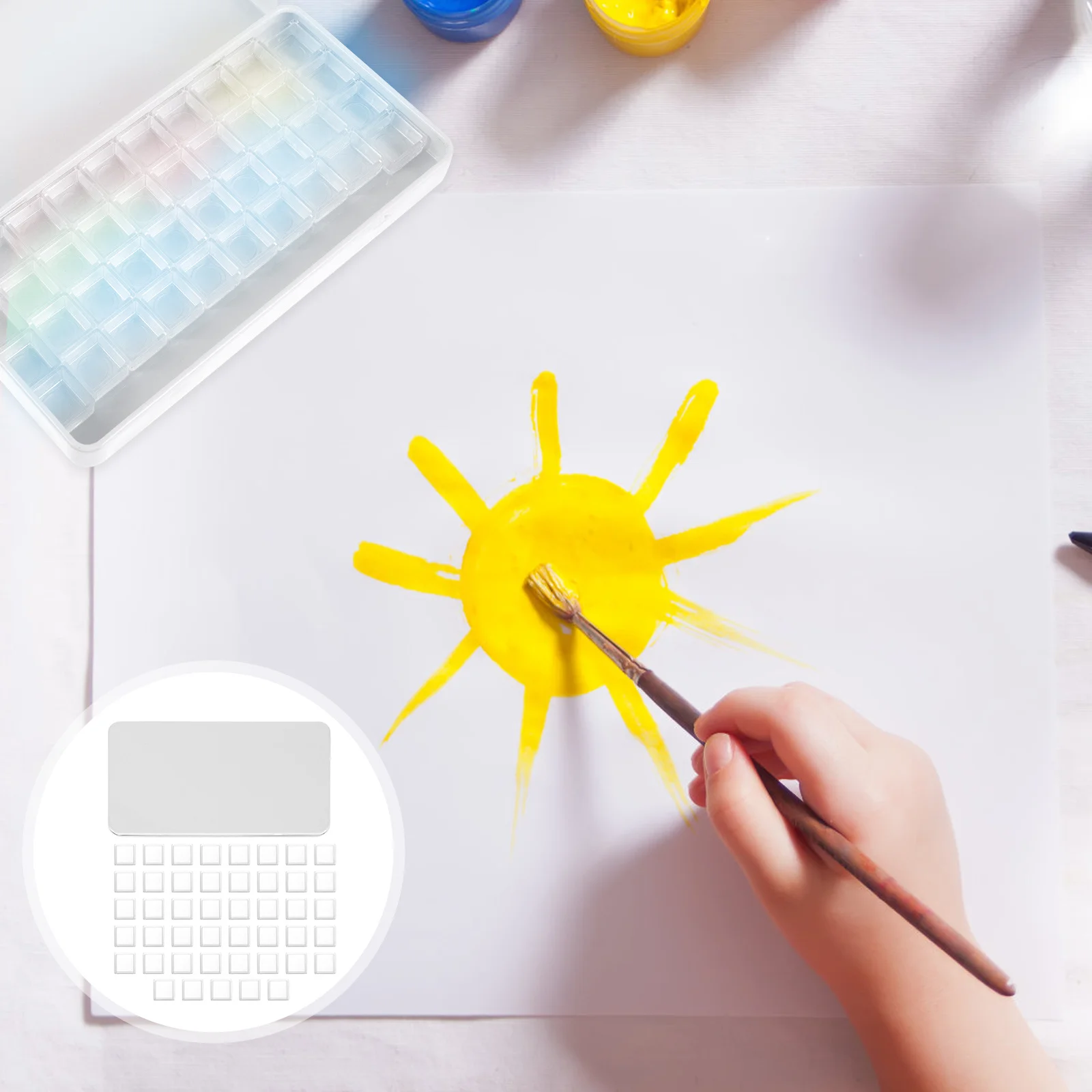 

Plastic Pallet Watercolor Grid Case Artist Student Tin Pan Crafts Empty White