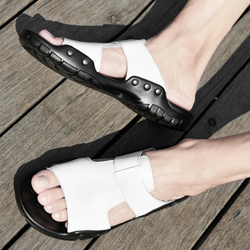 Шлепанцы Valstone мужские из спилка пляжные сандалии сланцы черные размеры XL 52 на